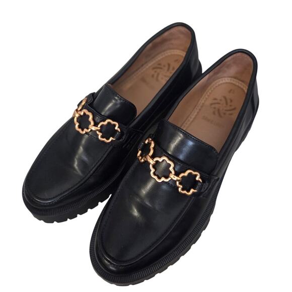 Sam & Libby 8.5 Lug Sole Loafers Gold Chain Accents Chunky Platform Black - Picture 2 of 7